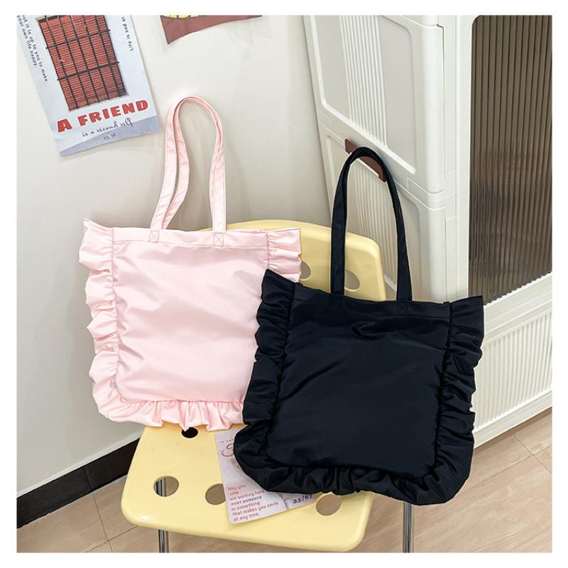 Vintage Women Tote Bags French Style Ruffles Elegant Sac A Main Femme Large Capacity Light Thin Shoulder Bolso Mujer Handbags