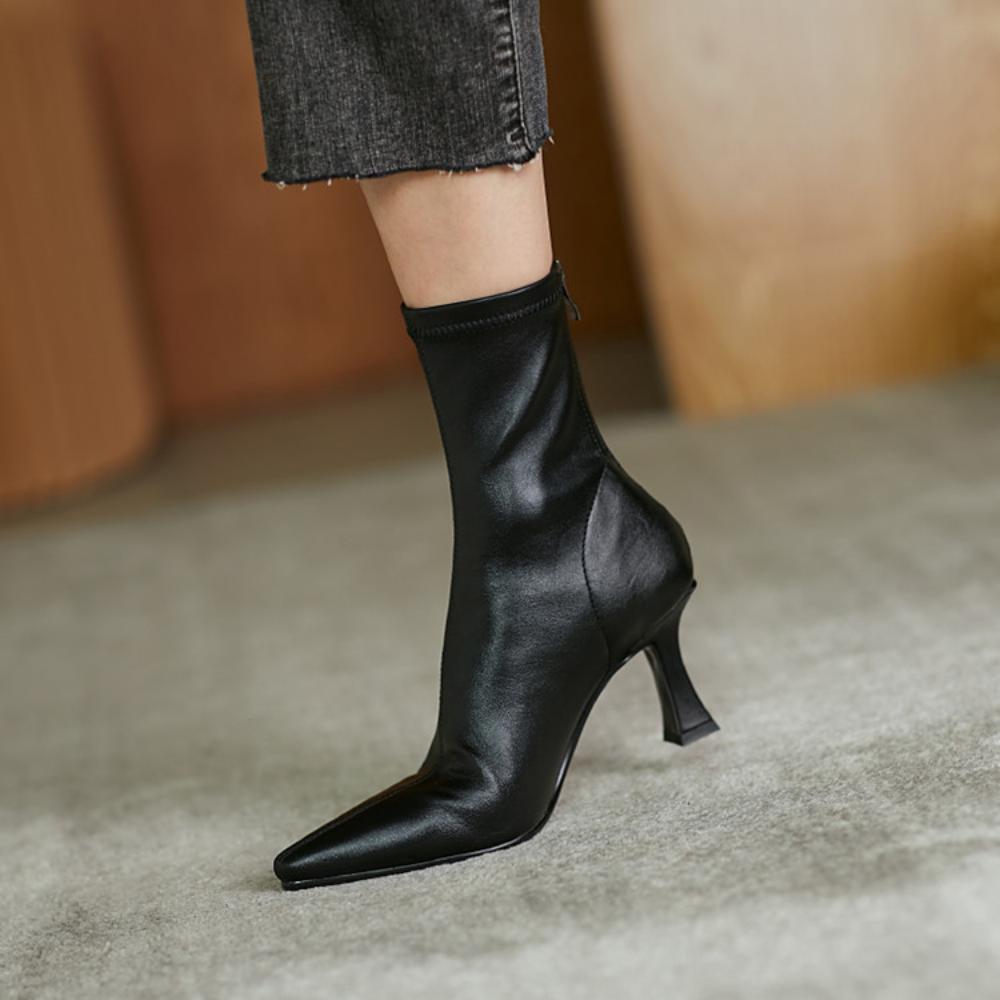 fashion Women's Boots Round Toe Kitten Heel Zipper Short Ladies Mid-calf Boots Fashion Solid Color PU Leather Mature OL Female Shoes
