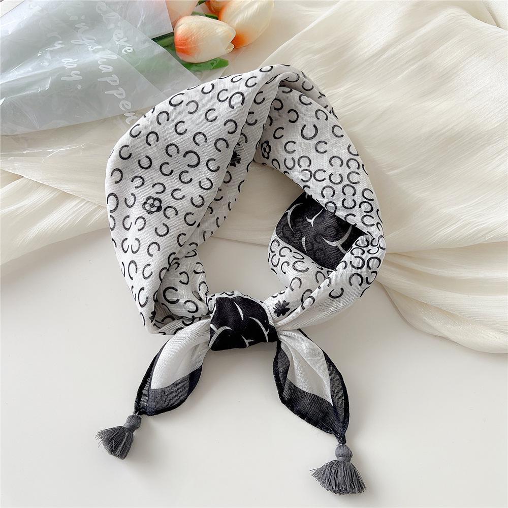 60 Tassel Cotton Linen Small Silk Scarf - Spring/Autumn Versatile Headscarf for Women, Fashionable Neck Protection and Decoration