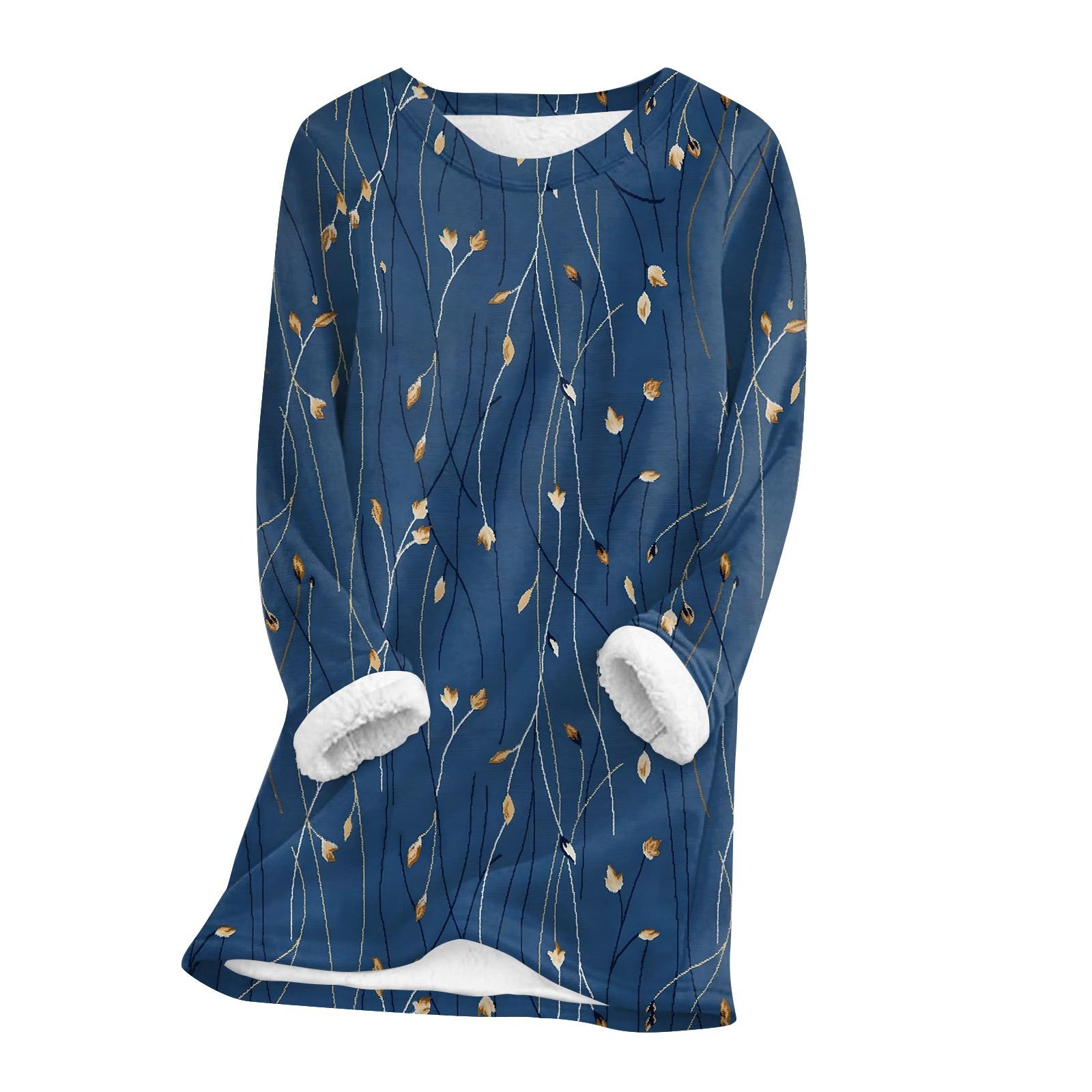 

Женский топ с круглым вырезом и принтом из утолщенного плюша и кашемира, теплый длинный топ L