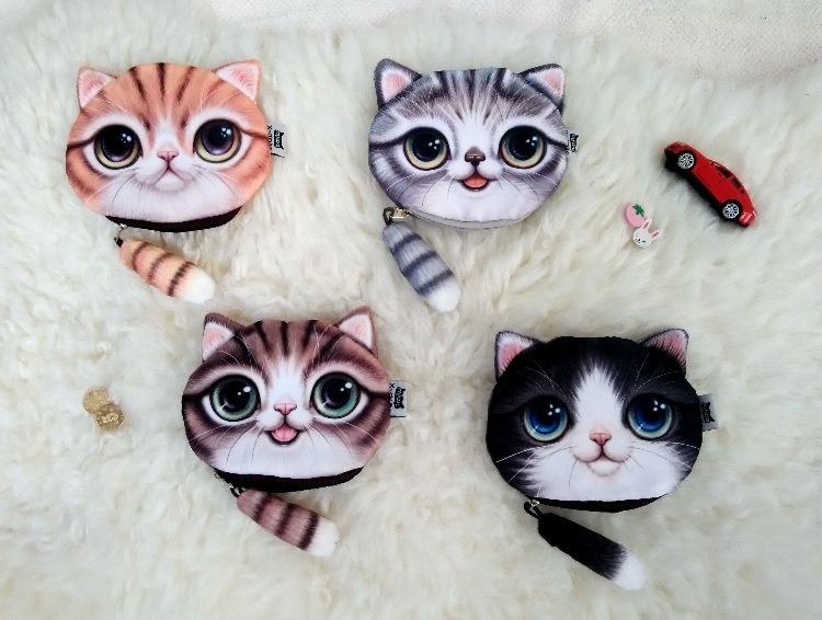 3D Print Tail Coin Bag Compact Handbag Women Girls Cute Cat Wallet Purse