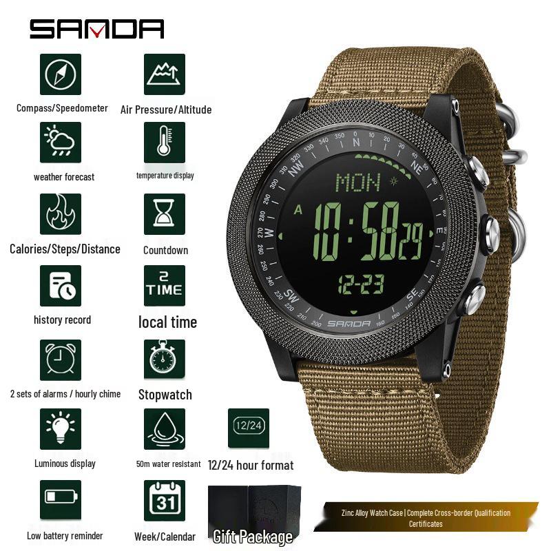 Sanda Multifunctional Sports Watch: Air Pressure, Temperature, Altitude, Weather Forecast, Compass, Pedometer, Luminous Display.