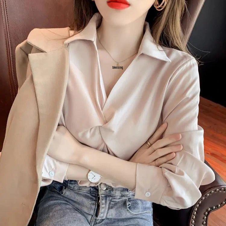 2025 Jarní Módní Dámská Ležérní Halenka s Dlouhým Rukávem, Volánky a Výstřihem do V