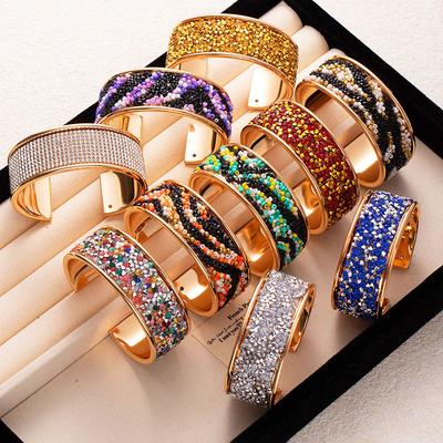 Wind Color Rice Ball Rhinestone Opening Bracelet Exaggerated Wide Face Bracelet Fashionable Personality Cool Hand Jewelry