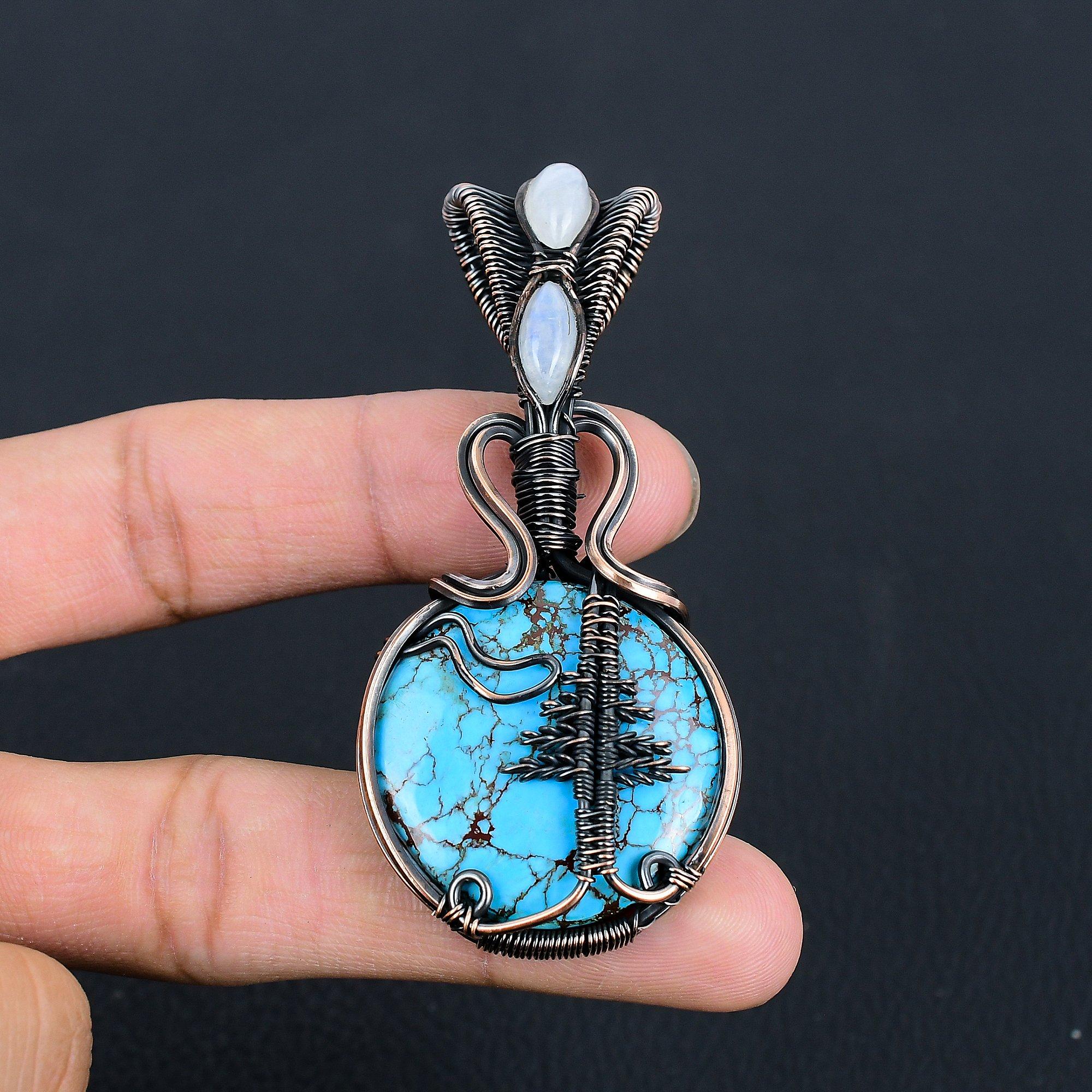 

Blue Turquoise Pendant, 999 Copper Wire Wrapped Pendant Handmade Gemstone Jewelry, Gifts For Wife Brand New Pendant 2.55 Inches