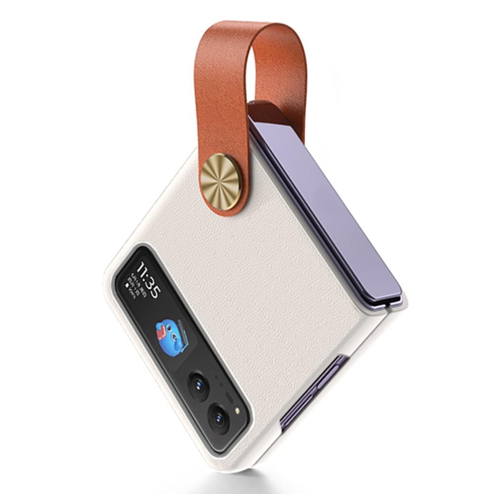 

GKK For Motorola Razr 40 5G Strap Kickstand Phone Case PU Leather Coated Hard PC Protective Cover White/Brown