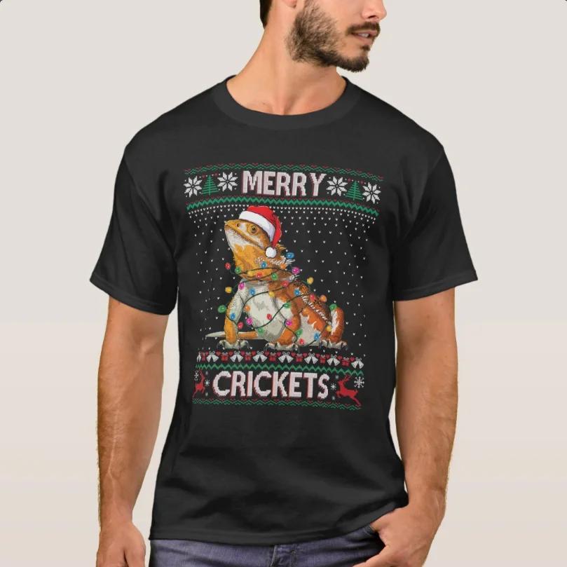 Merry Crickets Bearded Dragon Ugly Christmas Sweater TShirt 100 Cotton ONeck Short Sleeve Casual Mens Tshirt Size S3XL S