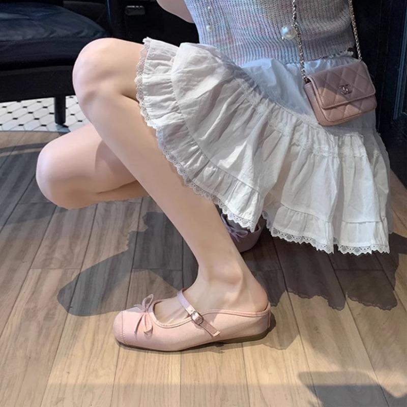 Bow bag head half slippers women's spring and summer new one-word belt inner height-increasing ballet shoes