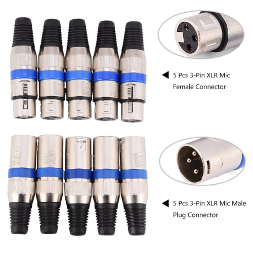 Vbestlife 5pcs 3-Pin XLR Microphone Audio Connectors, Male Plug + Female Socket, Zinc Alloy, High Conductivity, Ultra Durable, Low Noise, XLR 3-Pin Co