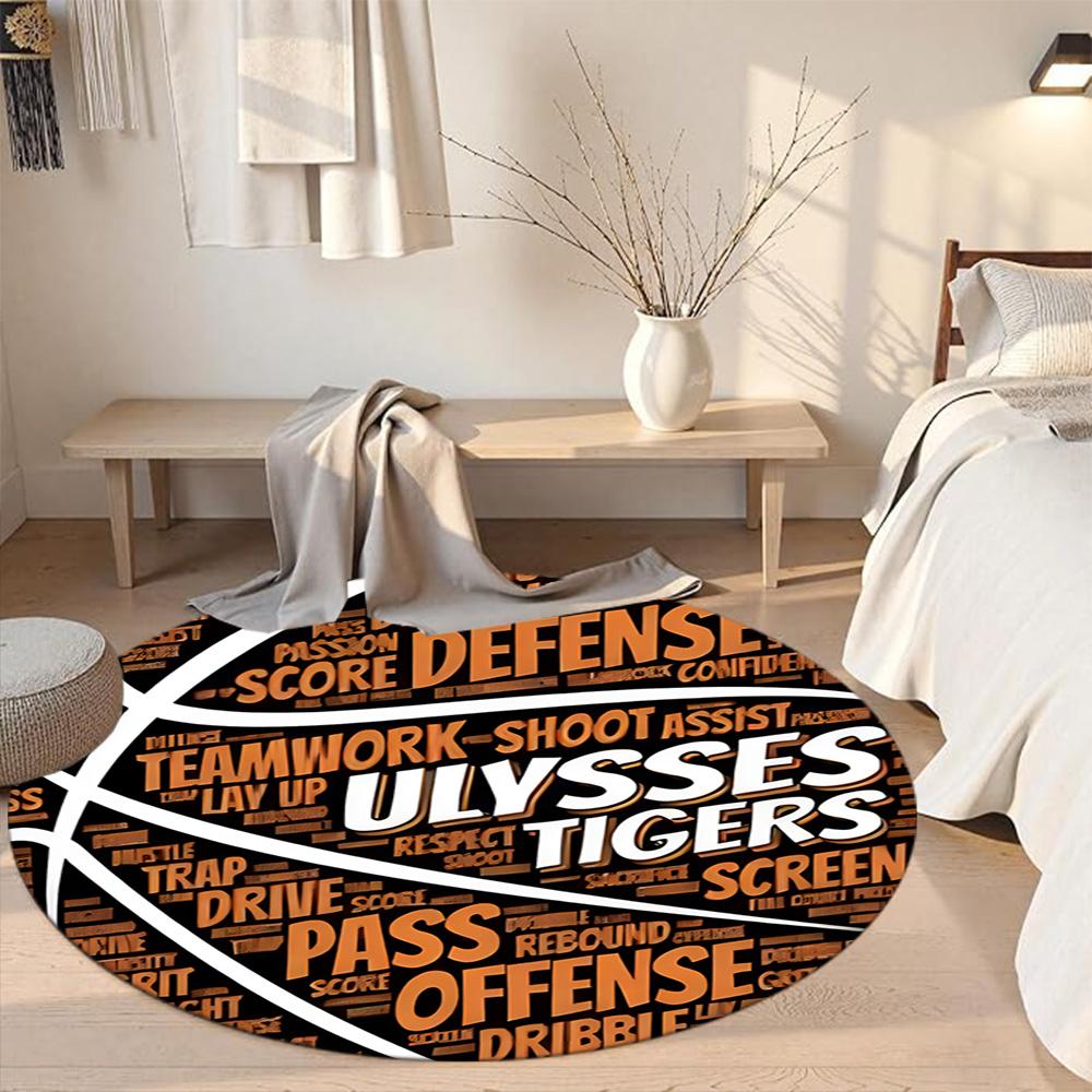 Basketball Runde Bodenmatte Design für Balkon Spielzimmer Wohnheim Eingangsbereich Rutschfeste Runde Teppich Anime Büro Dekoration