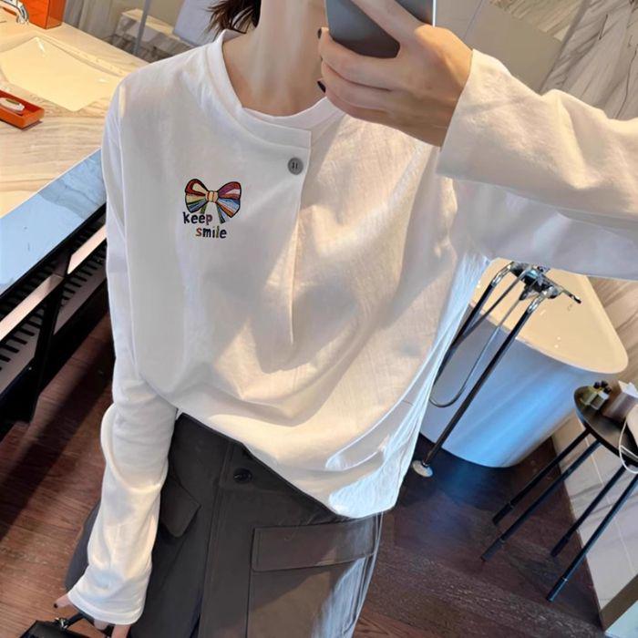 Women s Minimalist Korean Style Round Neck Long Sleeve Casual T-shirt - White Extra Large