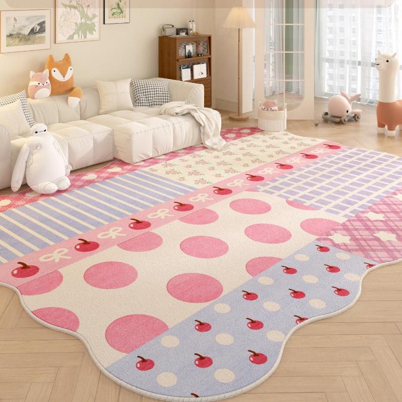 Dopamine Colorful Bedroom Decor Carpet Cartoon Style Carpets for Living Room Fluffy Soft Plaid Rug Home Thicken Pink Stripe Mat