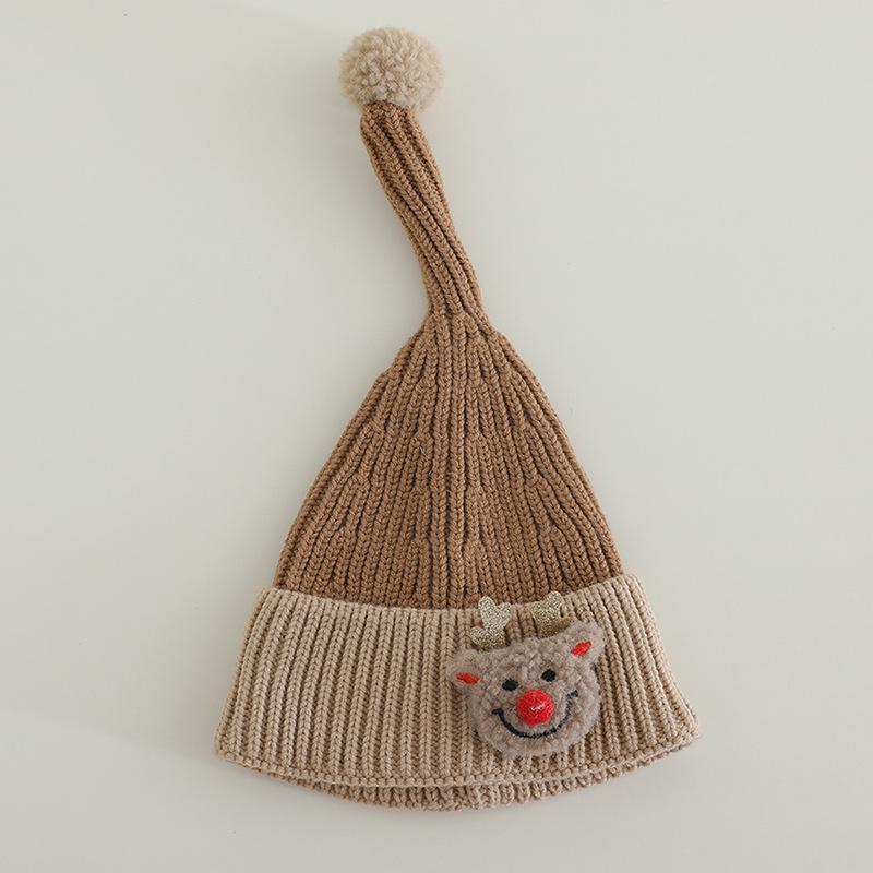 

Детская милая мультяшная вязаная шапка-бини с цветными блоками - Уютная шерстяная шапка для осени и зимы One Size кофейный