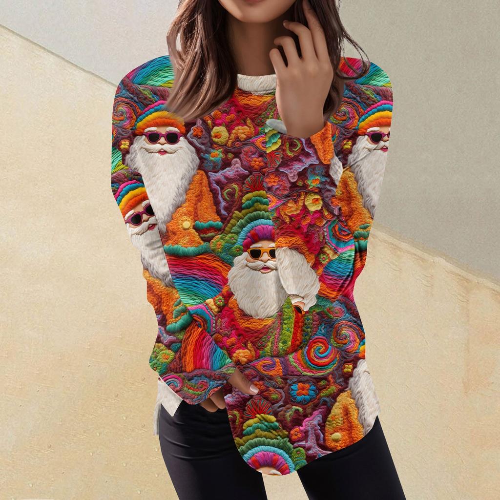 Pullover-Oberteil mit lässigem Modedruck für Damen, langärmelig, Rundhalsausschnitt