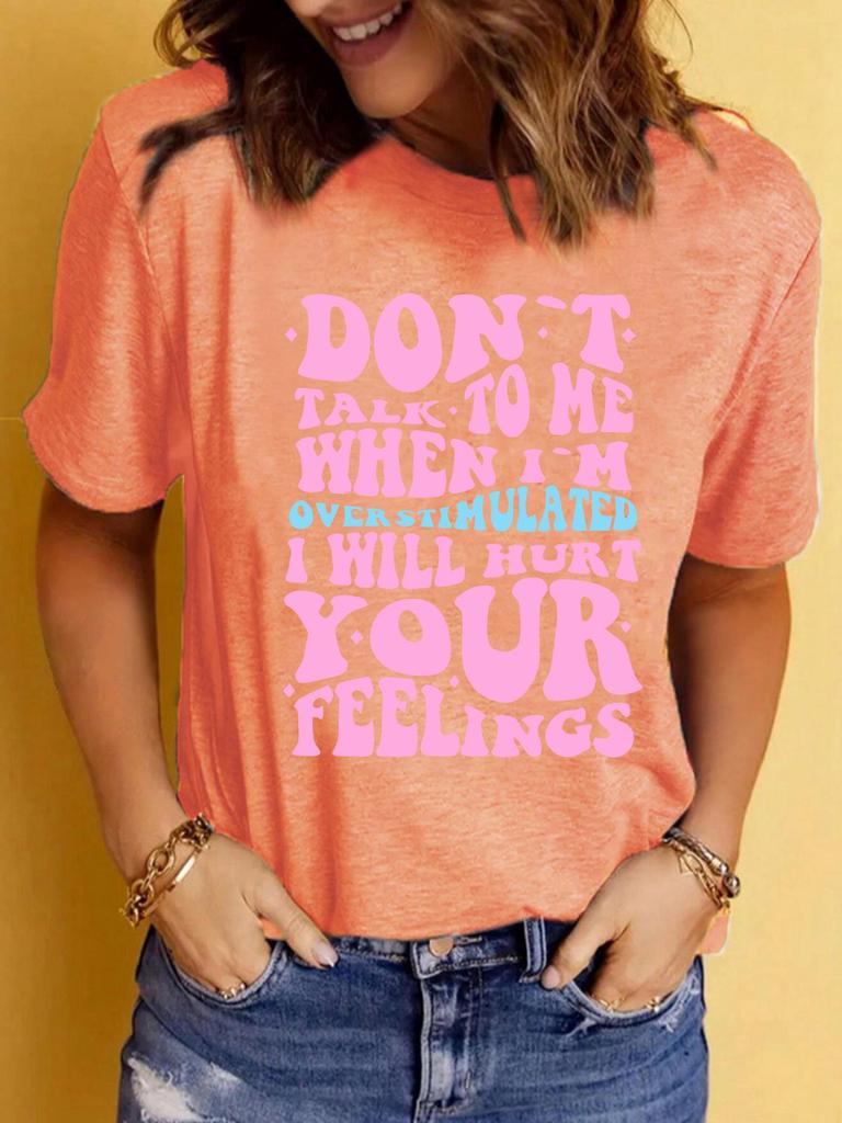 Women's Casual Slogan Print Round Neck Short Sleeve T-Shirt