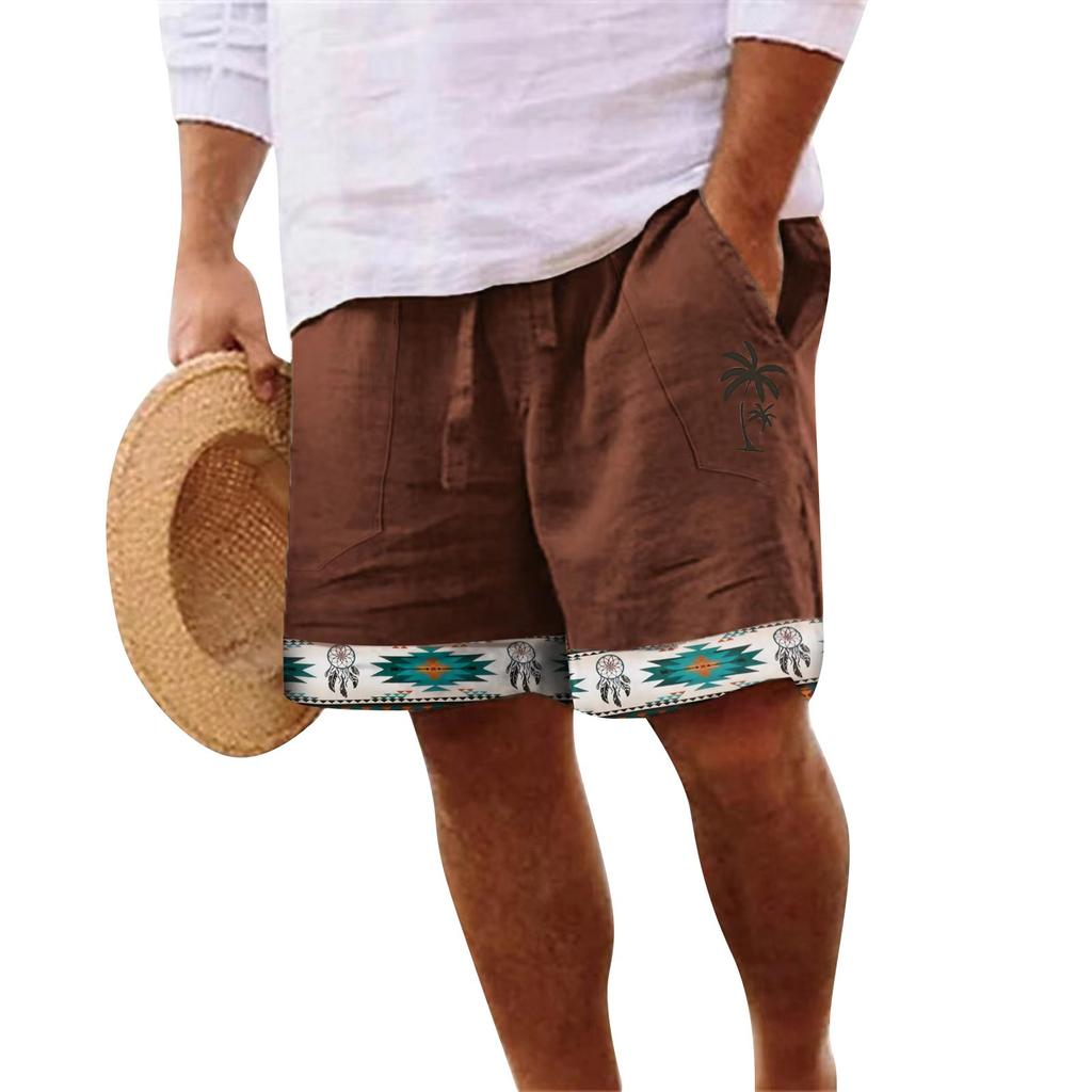 Men's Cotton And Linen Solid Color Lace-up Sweatpants Men's Shorts Casual Pants