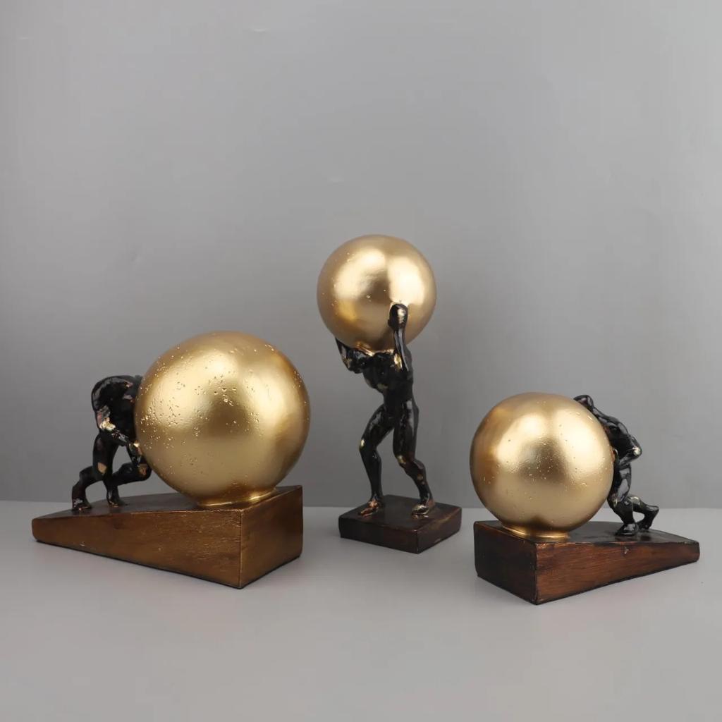 Retro Gold Abstract Artistic Gymnastics Weightlifting Ball, Figure Sculpture, Resin Crafts, Desktop Decorative Ornaments
