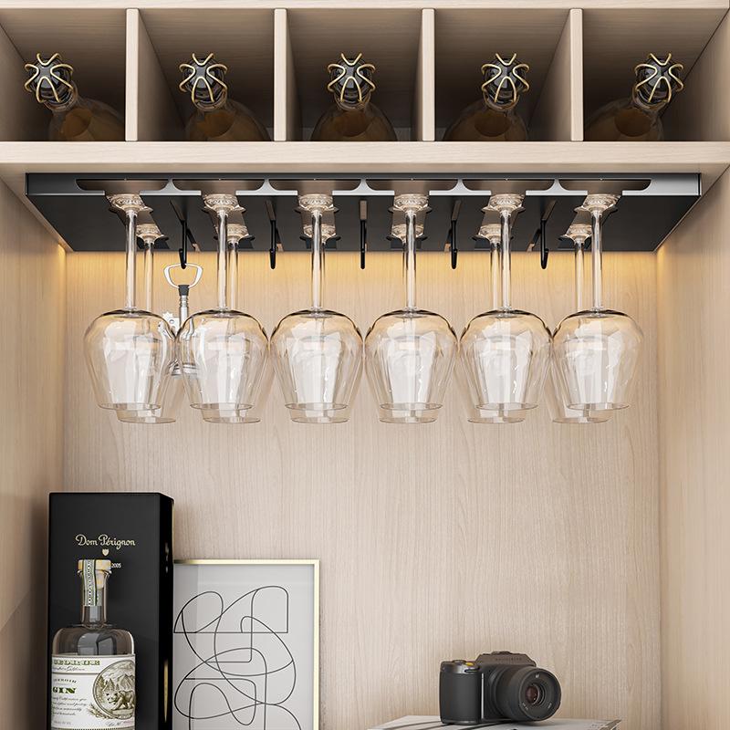 Stainless Steel Under Cabinet Wine Glass Cup Holder Space-Saving Bar Counter Shelf Storage Rack Hanging Hooks Goblet Pokal Stand