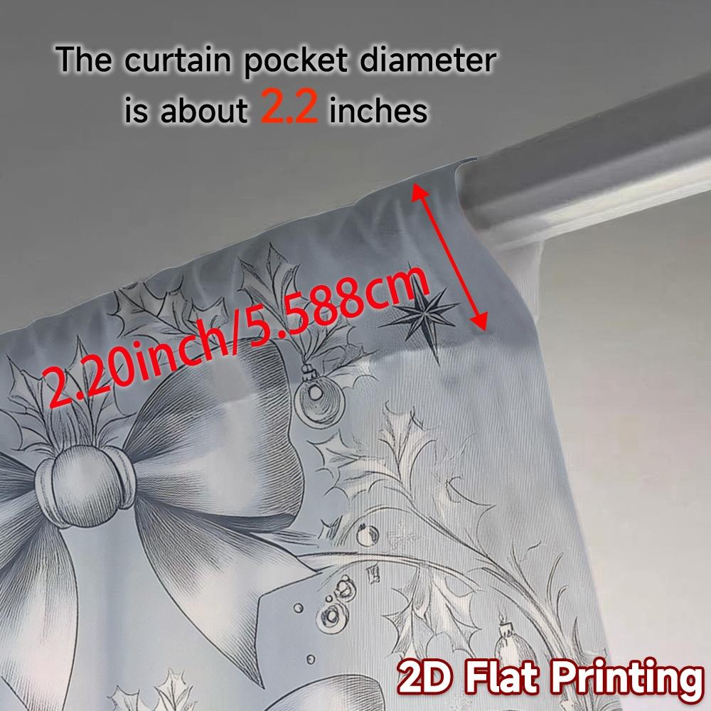 Set Of 2 Modern Curtains Christmas Bow Holly Ornaments Print Polyester Easy Install Decorations Outdoor Ldeal Curtain