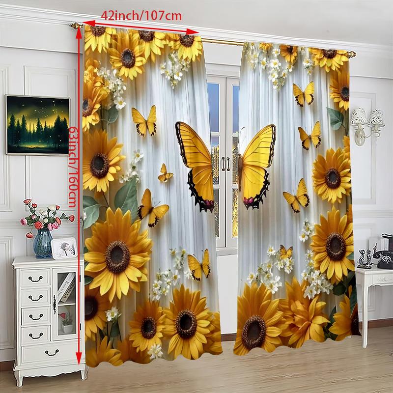 2pcs- Sunflower and Butterfly polyester curtains, pole bag curtains 42*84, bedroom, living room, home room decoration