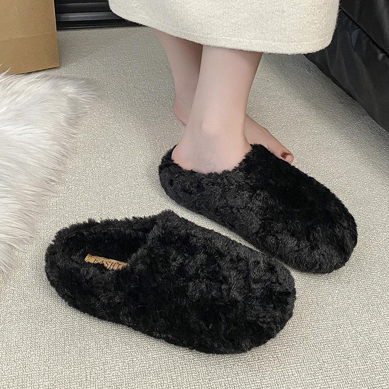 Thick-soled Lamb Wool Slippers Women's Autumn and Winter Wear 2025 New Korean Version of Internet Celebrity Height-increasing Muffin Bag Head Ha