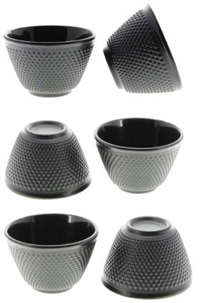 CAST IRON CUPS 6x CUPS CAST IRON TEA SET BLACK ENAMEL 100ML