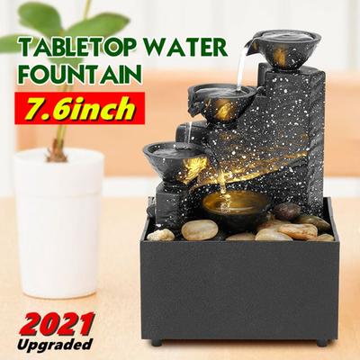 Fântână Cascadă de Masă de 7,6 inch, Fântâni Mici de Apă USB pentru Birou, Fântână Cascadă de Interior, Mini Cascadă