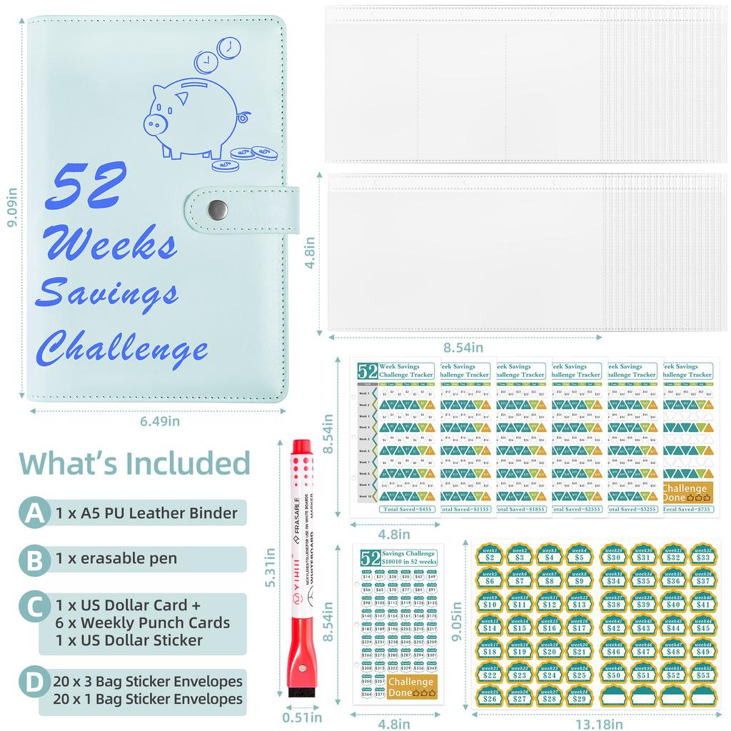 Cross-border 52-Week Savings Challenge Gift Notebook-Save Money Cash Savings Book with Loose-leaf Binding