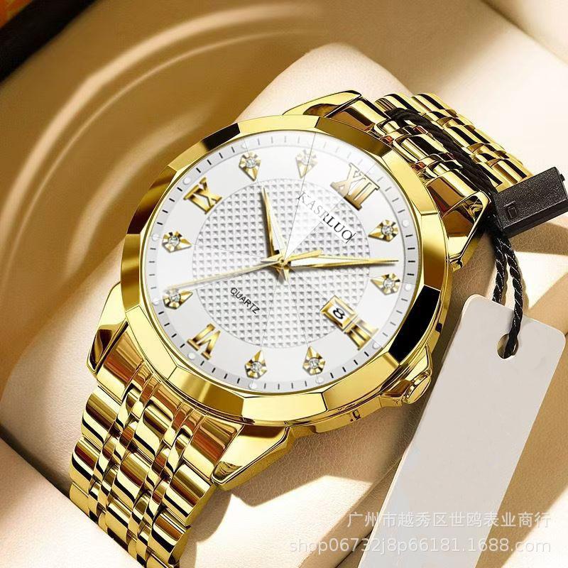 Fashion British Style Men'S Calendar Watch Personality Trend Quartz Steel Belt Watch Men'S Casual Business Watch