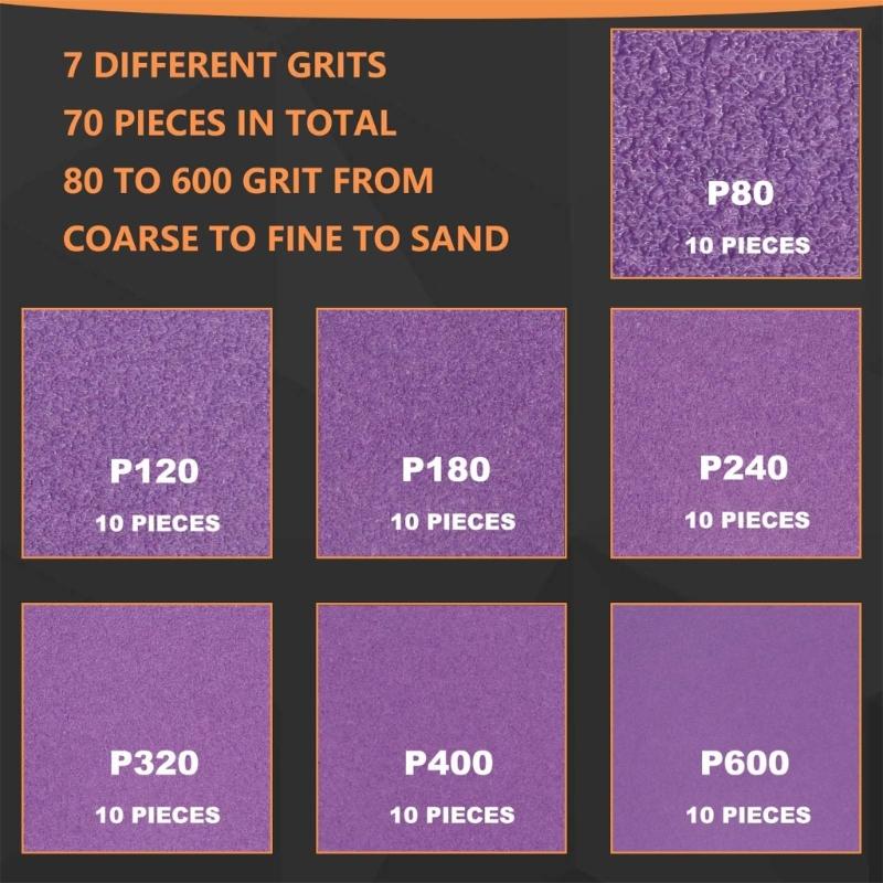 Pack of 71 Professional Aluminum Oxide Sandpaper Sheet Grinding Block for Wood Metal Plastic Surfaces Refinishing
