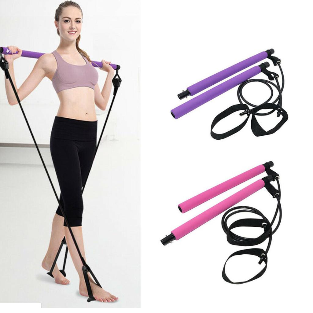 Yoga Pilates Bar Resistance Band Exercise Stick Set Home Gym Trainer Equipment for Fitness Workout