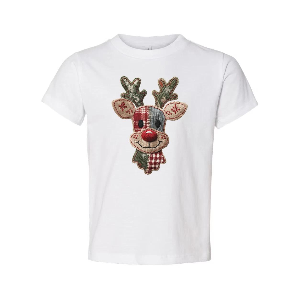 Unisex Christmas T Shirt With Reindeer Patch Logo Featuring Plaid Pattern 4XL