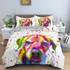 Watercolor Dog Bedding Set Cute Happy Colorful Puppy Duvet Cover Cartoon Bedding Decoration Queen for Women Children Girls Gift