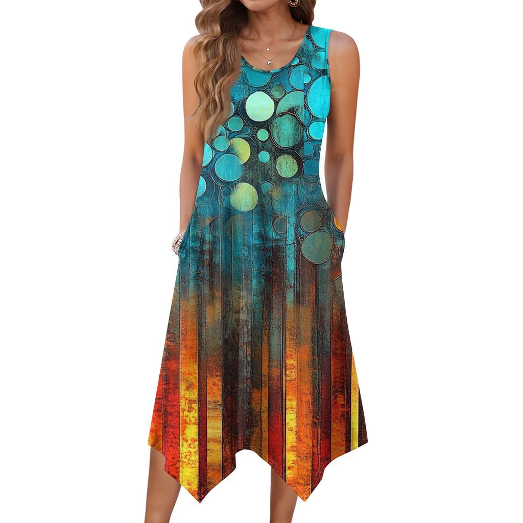 Dámské ležérní šaty na léto Tílkové šaty Volné plážové šaty s kapsami Rozšířené midi letní šaty