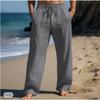 Men Vertical Stripe Linen Pants Drawstring Waist Loose Beach Jogger Trousers with Pockets