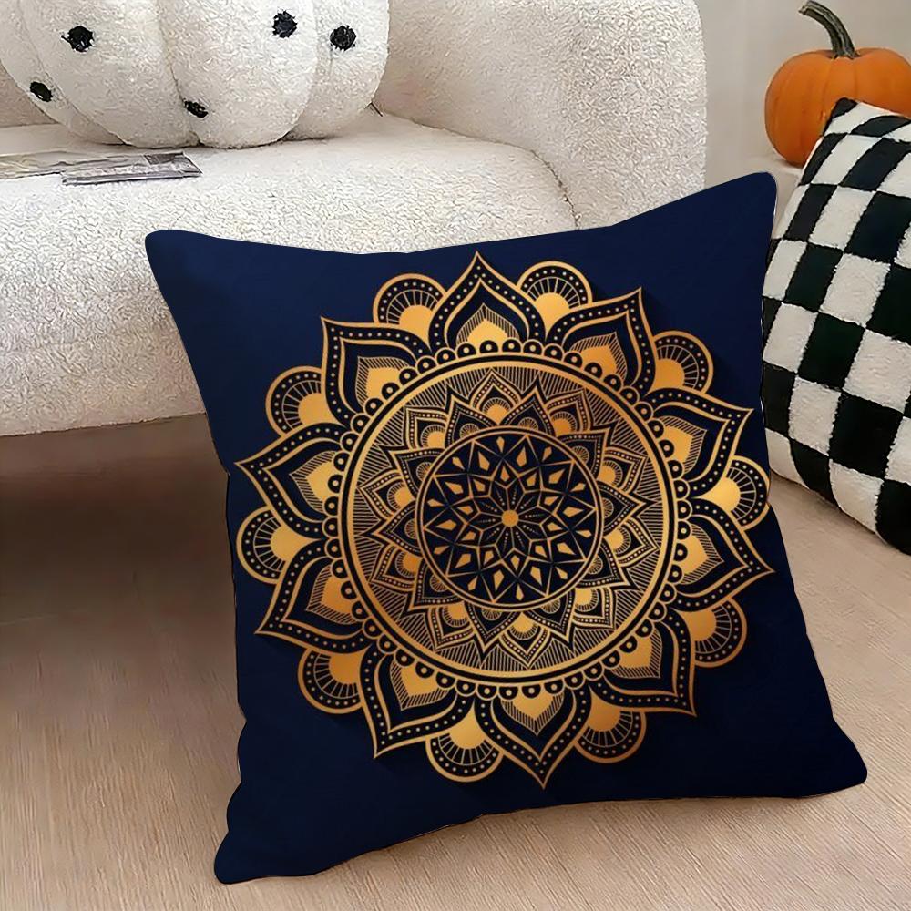 Mandala Style Decorative Cushion Cover Natural Linen Double Sided Print Throw Pillow Case for Sofa Couch Home Decor