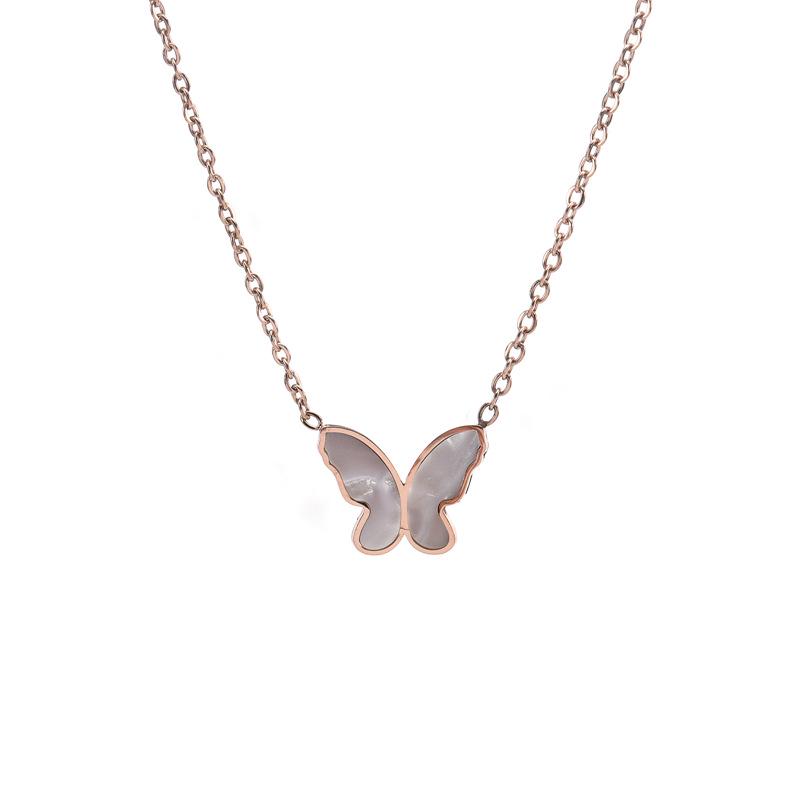 Elegant Titanium Steel Butterfly Necklace with Mother-of-Pearl Pendant for Women