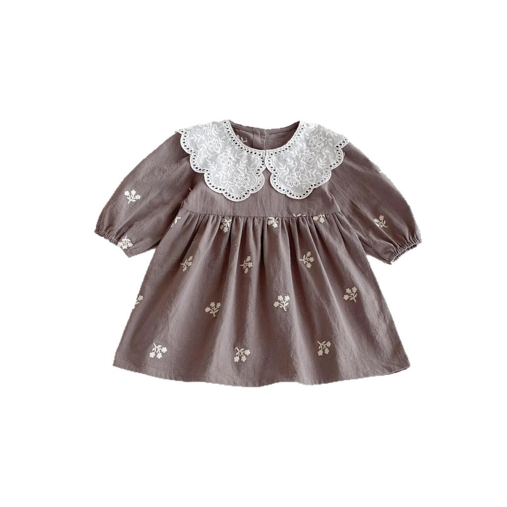 Spitzenrüschenkragen Langarm Stickerei Prinzessinnenkleid für Baby-Mädchen - Frühjahrs-/Herbstkollektion