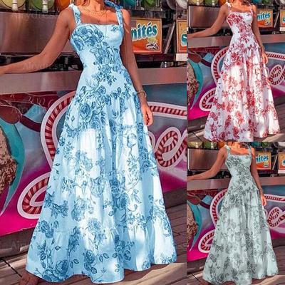 Rochii maxi de damă elegante, cu flori, temperament de vară 2023, rochie sexy cu dantelă, cu umăr, halat de femeie S-XXXL
