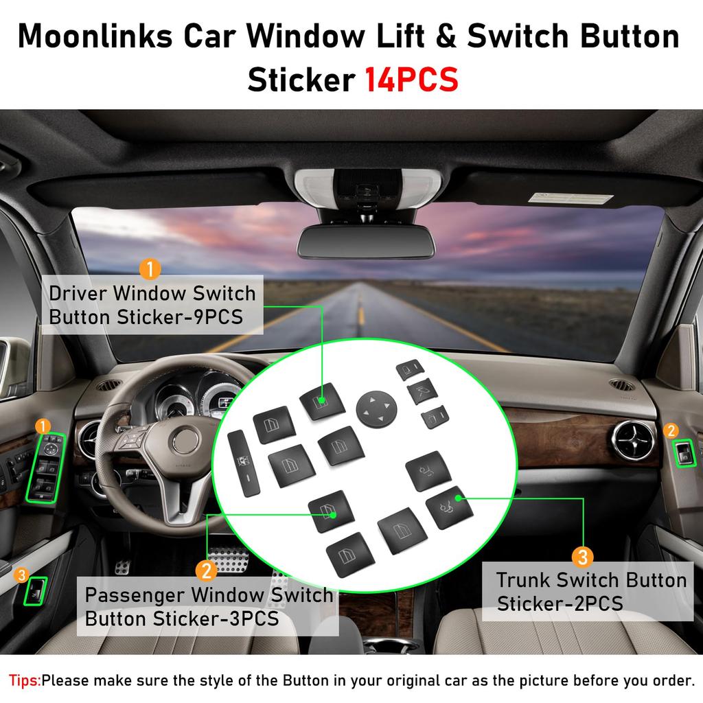 Moonlinks Inner Door Power Window Switch Button Cover Trim Sticker Replacement for Mercedes Benz