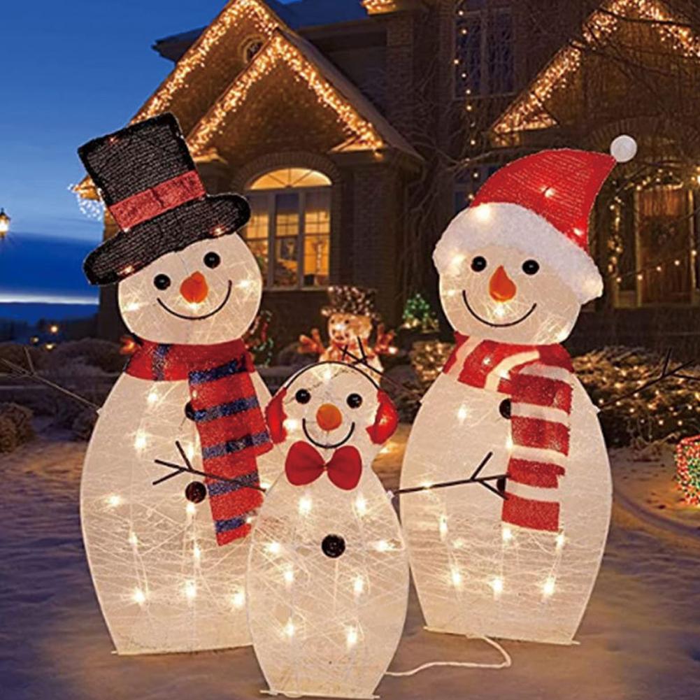 3Pcs Lighted Snowman Christmas Garden Decoration With LED Light Glowing Snowman Xmas Home Outdoor Yard Decorations Ornament
