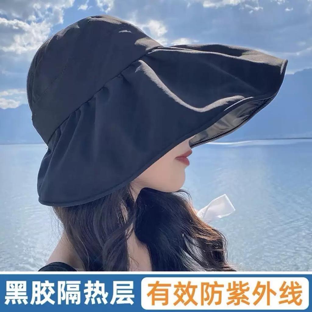 Empty top vinyl sunscreen hat women's summer big brim cover face sun hat light sun hat UV protection bucket hat