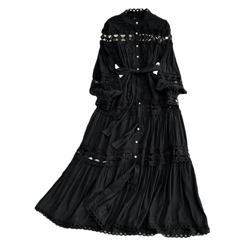 Retro Lantern Long Sleeve Single Breasted Elegance Dress