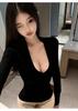 Women’s Deep V Slim Fit Long Sleeve Top - Sexy Brushed Base Layer T-shirt