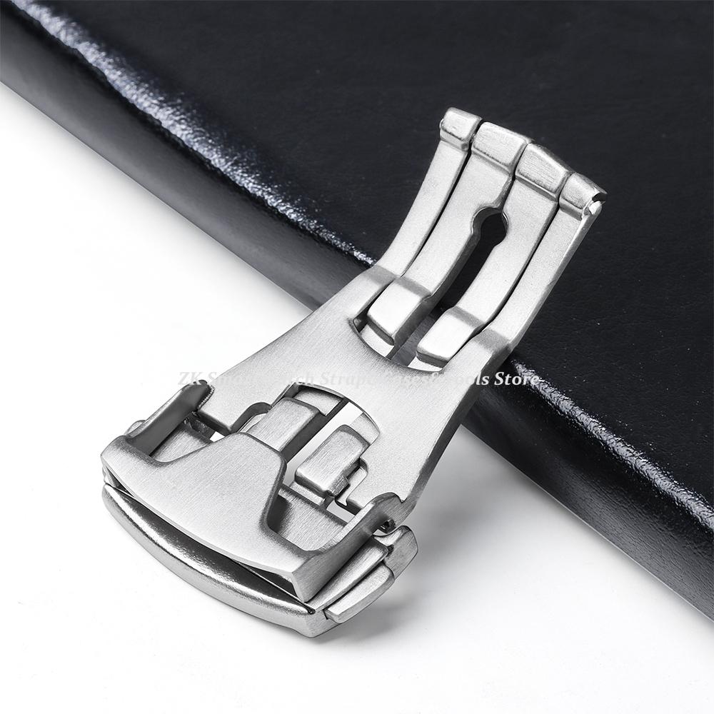 20mm Polished Matte Stainless Steel Watch Buckle for Omega Watch Strap Clasp for Deployment Double Press Folding Button Silver