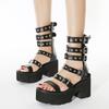 Gdgydh Summer Gladiator Sandals for Women Metal Rivet Punk Streetwear Wedge Chunky Heels Platform Sandals Ankle Buckle Strap