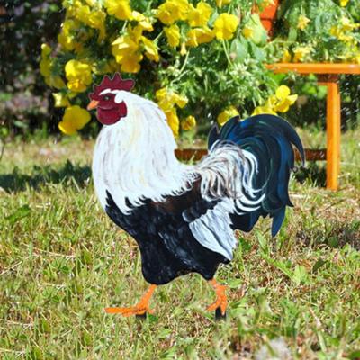 Gartenstecker aus Metall mit Hahn, wetterfest, strapazierfähig, für den Außenbereich, Terrasse, Hof, Rasen, realistischer Hahn, Eisendorn, Dekoration, Ornament