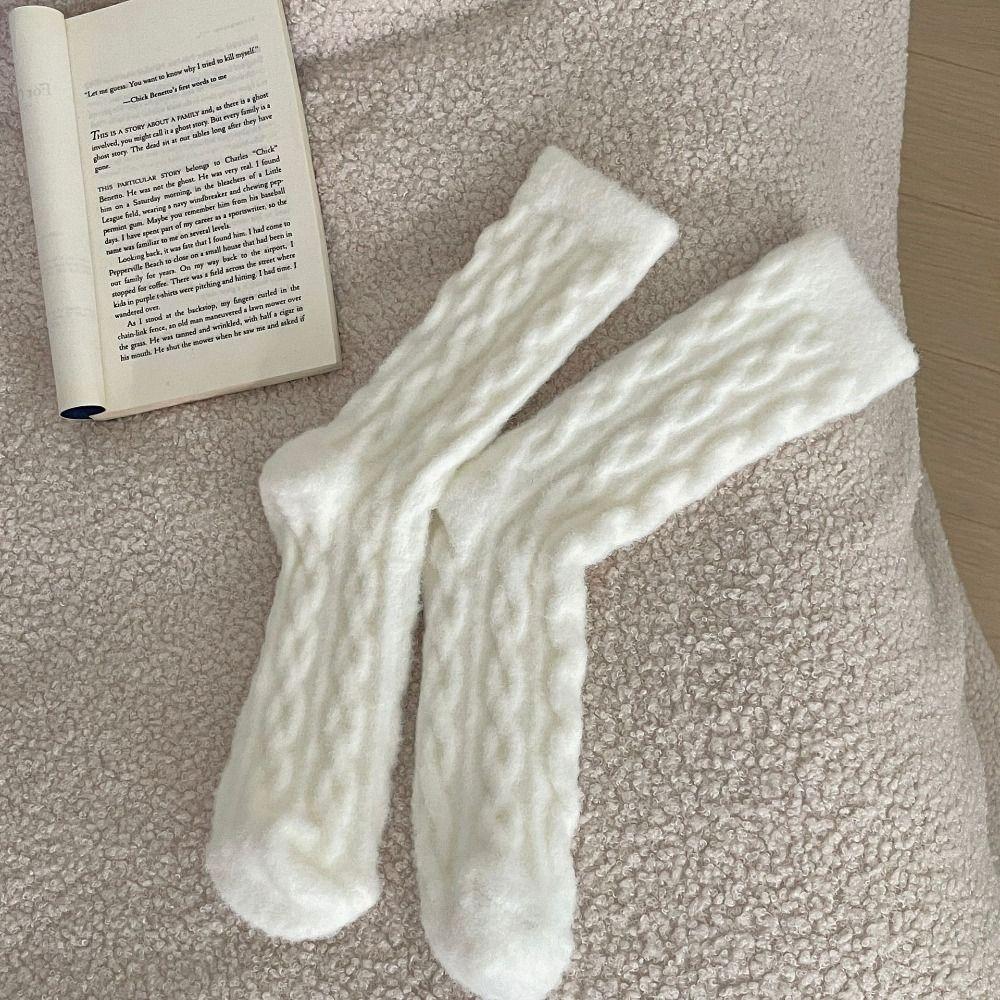 Solid Color Cotton Socks Winter Fleece Socks Sleep Socks Velvet Socks  Women