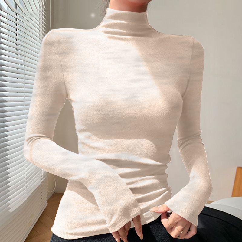 Chic Slim-fit High-neck Long-sleeve Base Layer: Solid Color, Flattering, Versatile Autumn/Winter Top