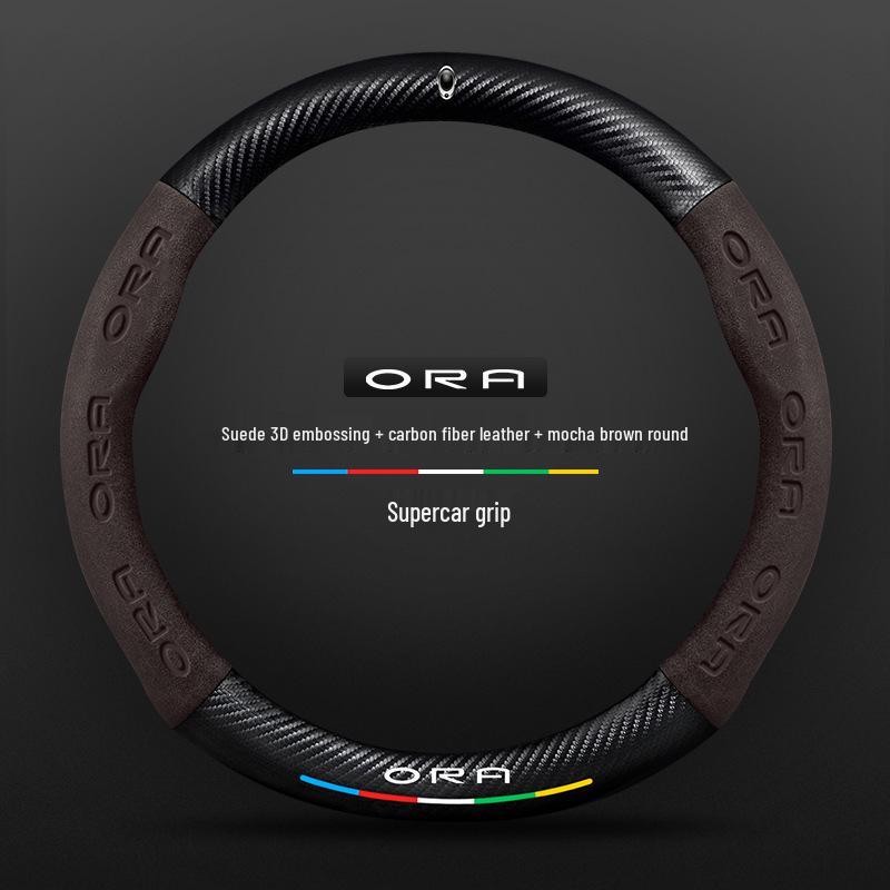 Suede Steering Wheel Cover for ORA Good Cat GT, Black Cat, White Cat, Ballet Cat iQ 38cm